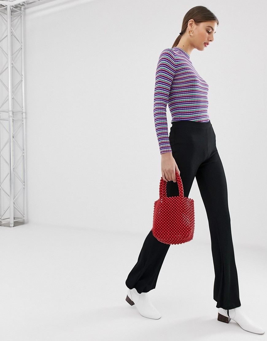 Pieces ribbed flared trousers