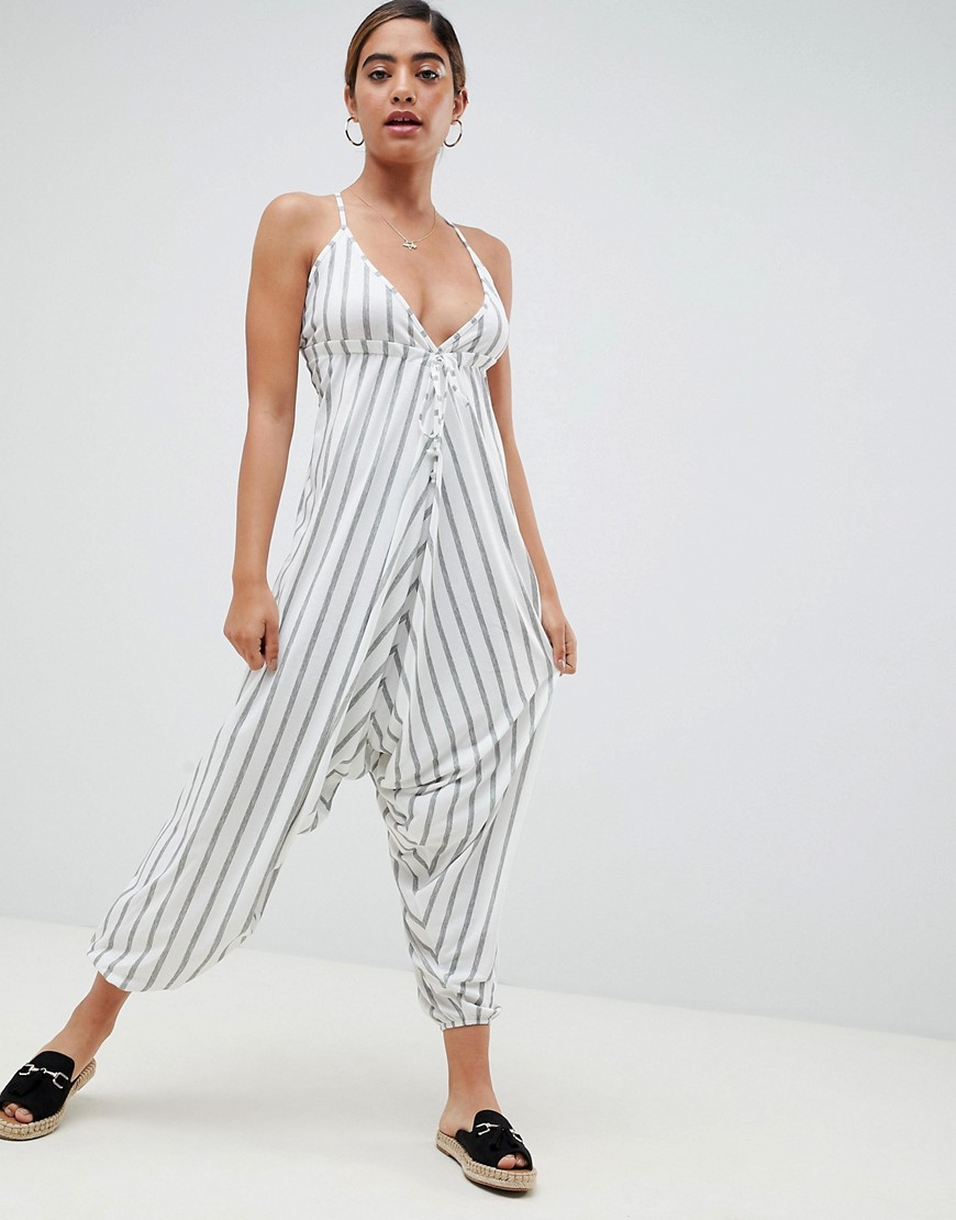 ASOS DESIGN Jersey Jumpsuit With Drop Crotch And Harem Pant In Stripe Print - Stripe