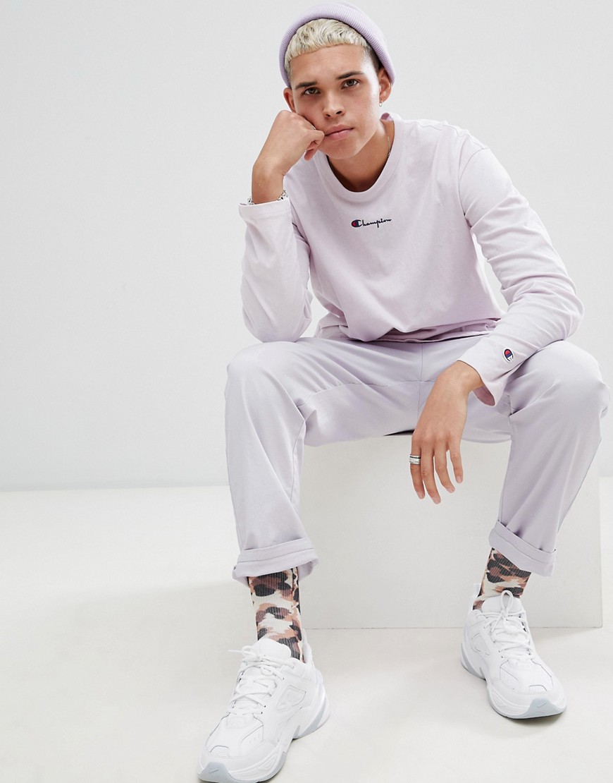 Champion reverse weave oversized long sleeve t-shirt with small script logo in lilac - Purple