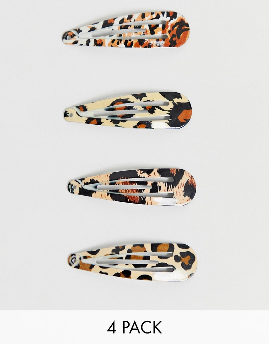 ASOS DESIGN pack of 4 snap hair clips in mixed animal print