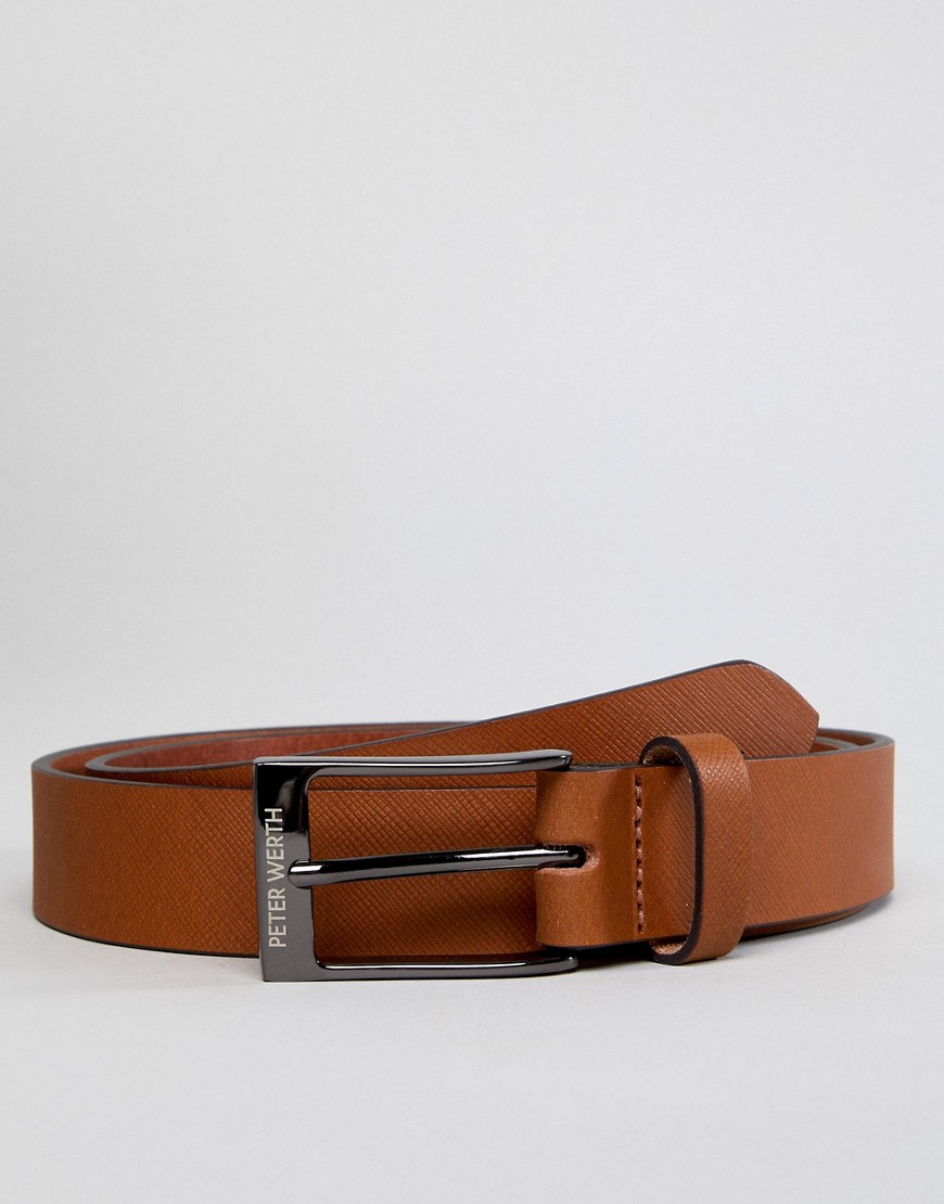 Peter Werth Saffiano Leather Belt In Tan