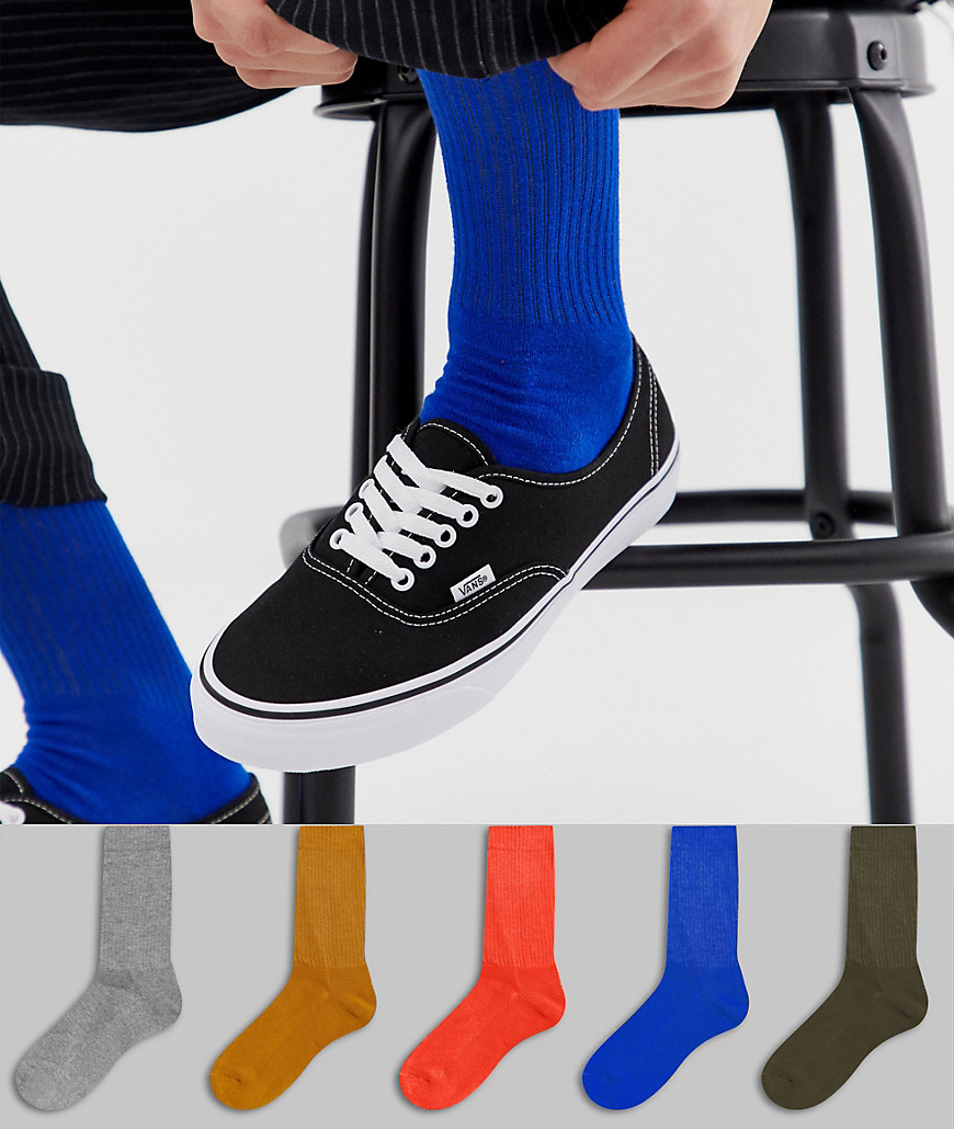 ASOS DESIGN sports socks in multi colours 5 pack multipack saving