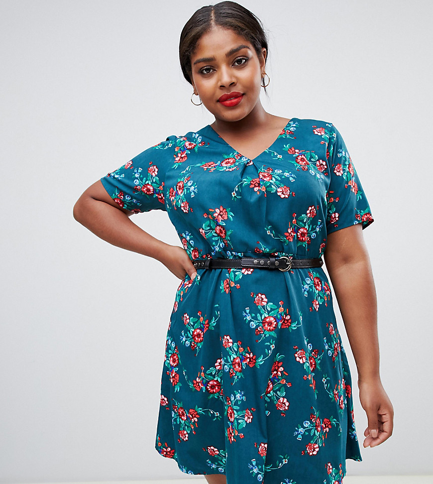 Yumi Plus Floral print dress with studded belt