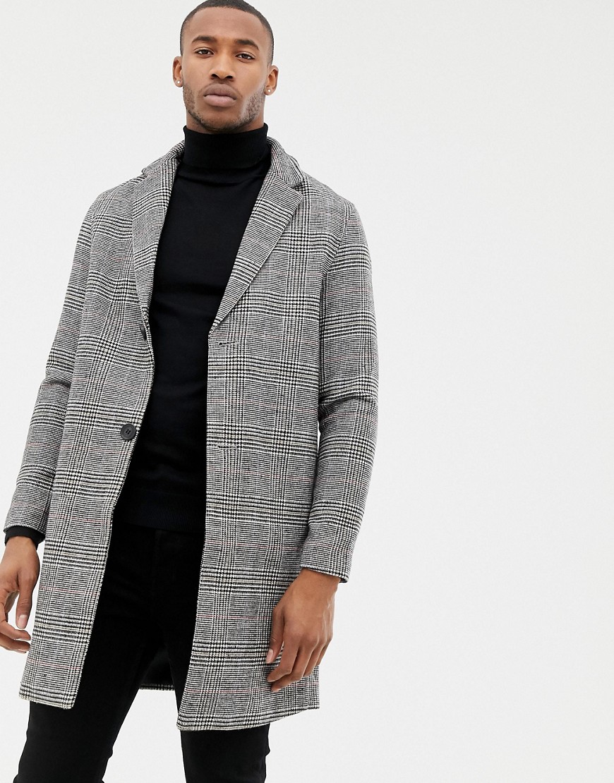 Pull&Bear overcoat in grey check - Grey
