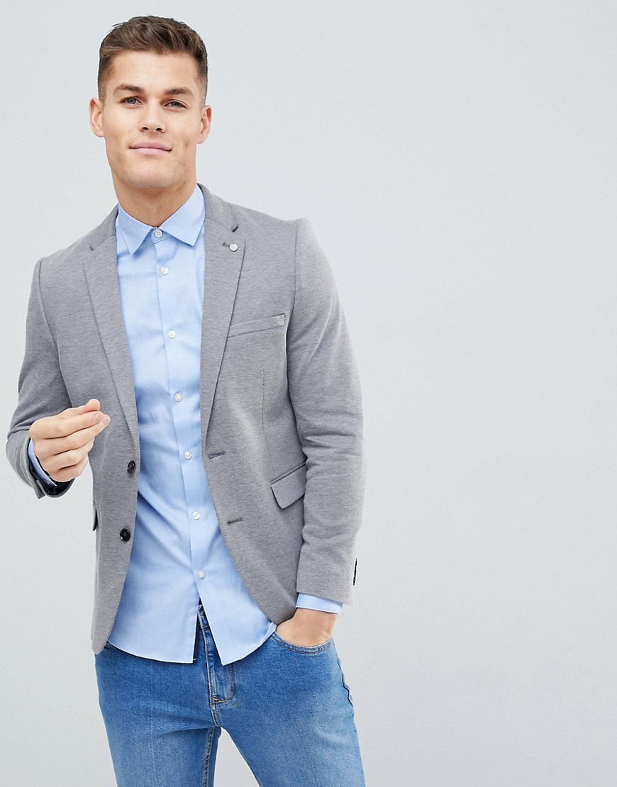 Burton Menswear slim jersey blazer in grey - Grey