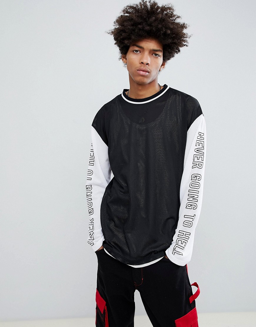 Granted Mesh Long Sleeve T-Shirt With Sleeve Print In Black