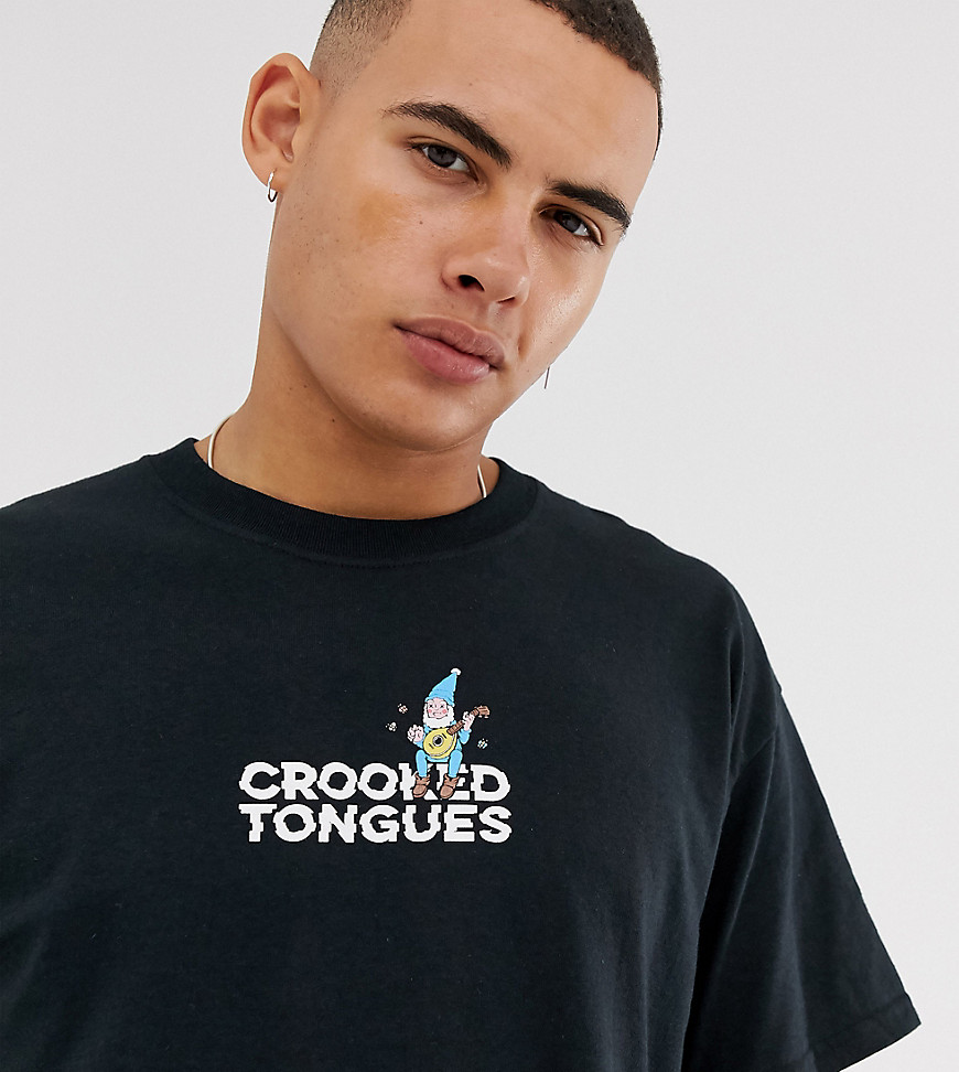 Crooked Tongues oversized logo t-shirt in black with gnome