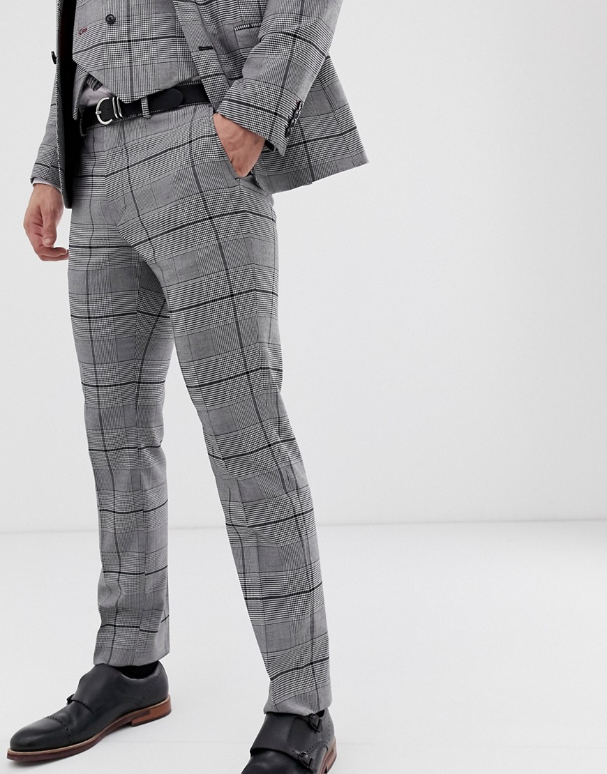 Burton Menswear wedding slim fit suit trousers in black check