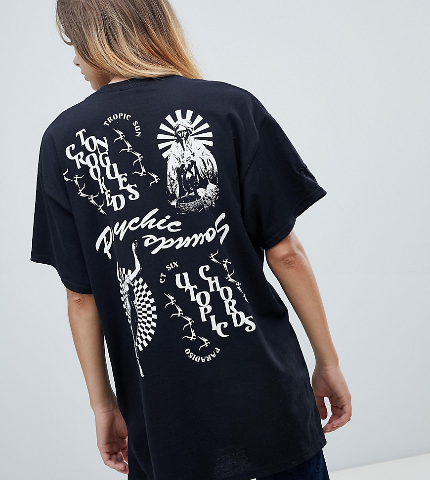 Crooked Tongues oversized t-shirt in black with psychic print