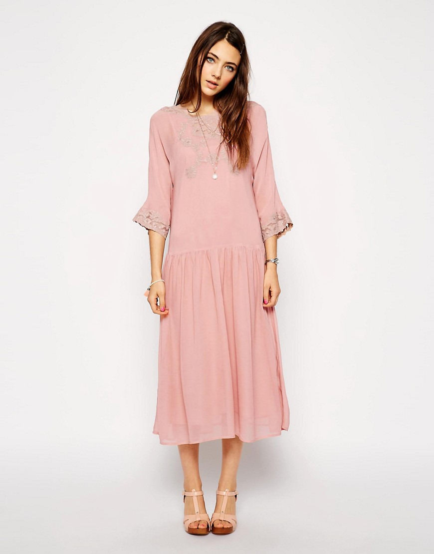 ASOS Drop Waist Dress with Lace Inserts - Pink £32.50 AT vintagedancer.com