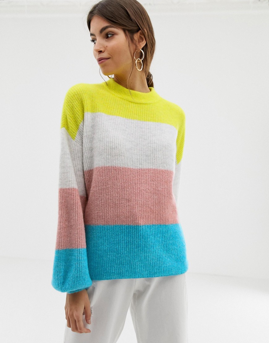 Y.A.S Colour Block Knitted High Neck Jumper