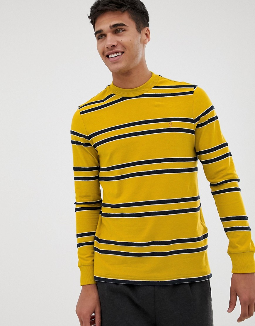 Farah Shoom stripe heavy weight long sleeve t-shirt in yellow