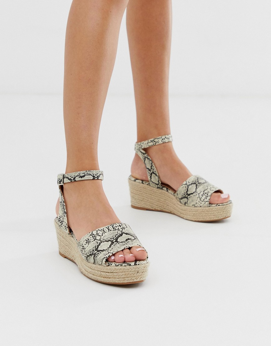 PrettyLittleThing Flatform espadrilles with ankle ties in snake