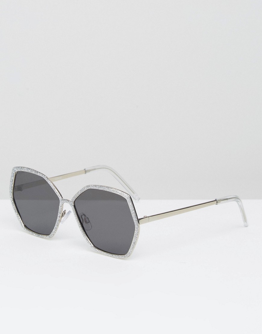 ASOS | ASOS Oversized 70s Sunglasses In Silver Glitter Frame at ASOS