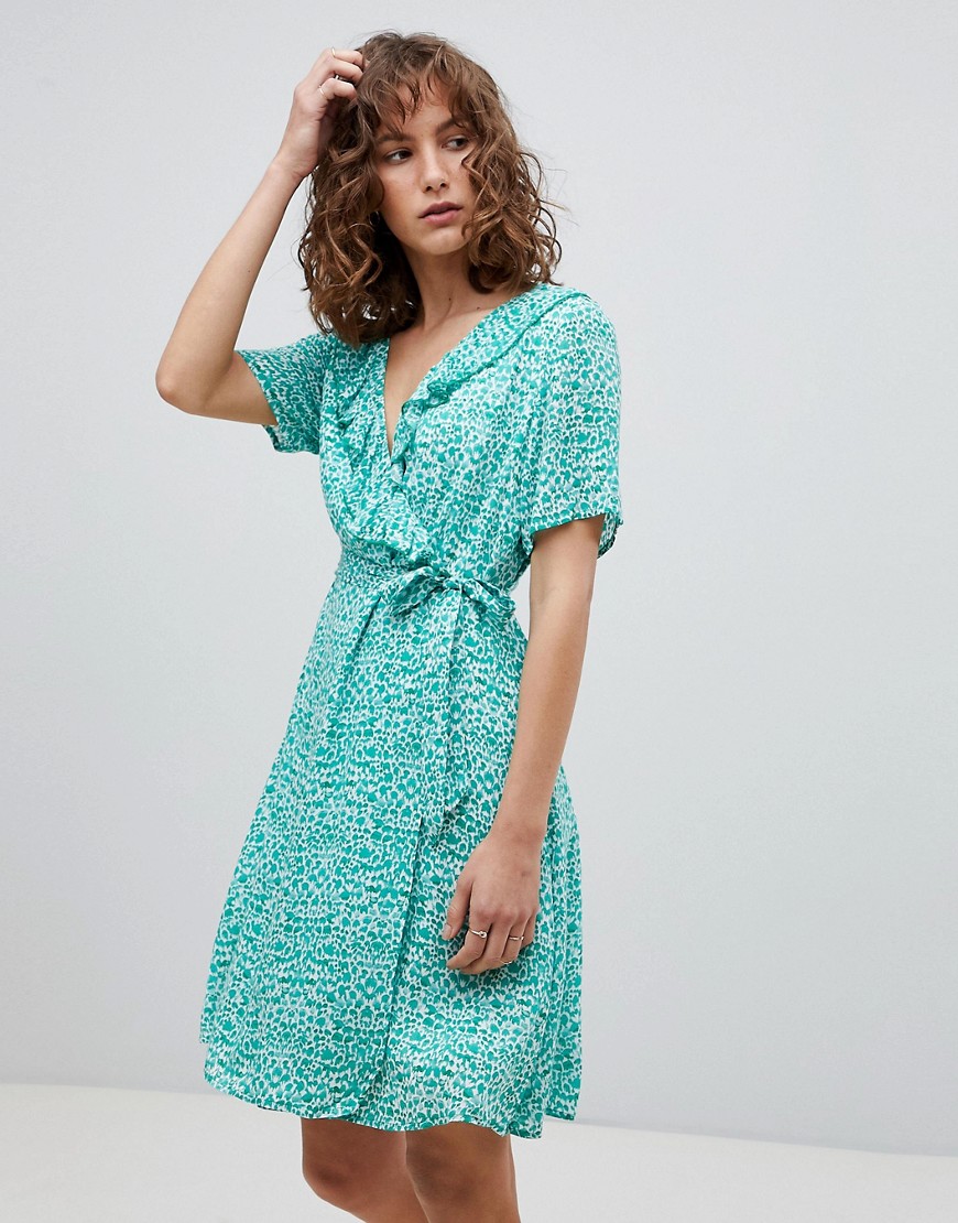 Suncoo Printed Wrap Dress - Vert