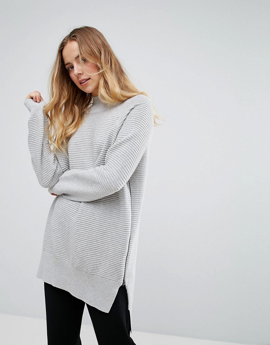 French Connection Ottoman High Neck Oversized Jumper - Grey mel