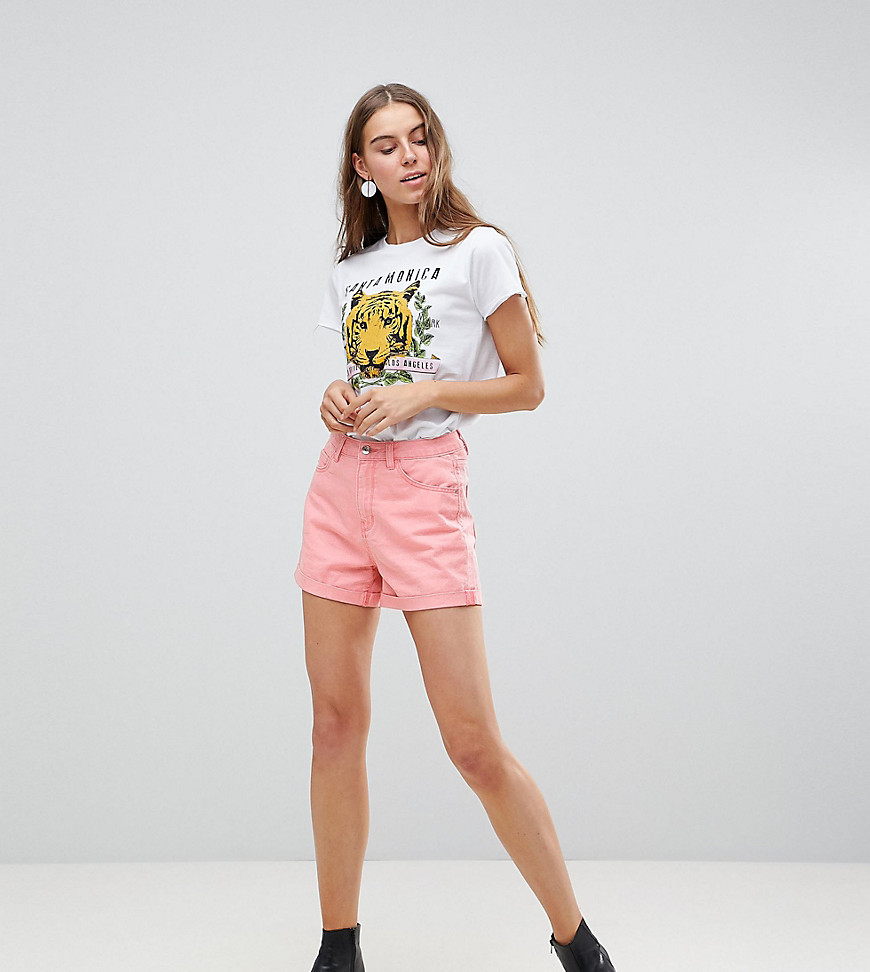 Vero Moda Tall Roll Up Denim Shorts - Pink