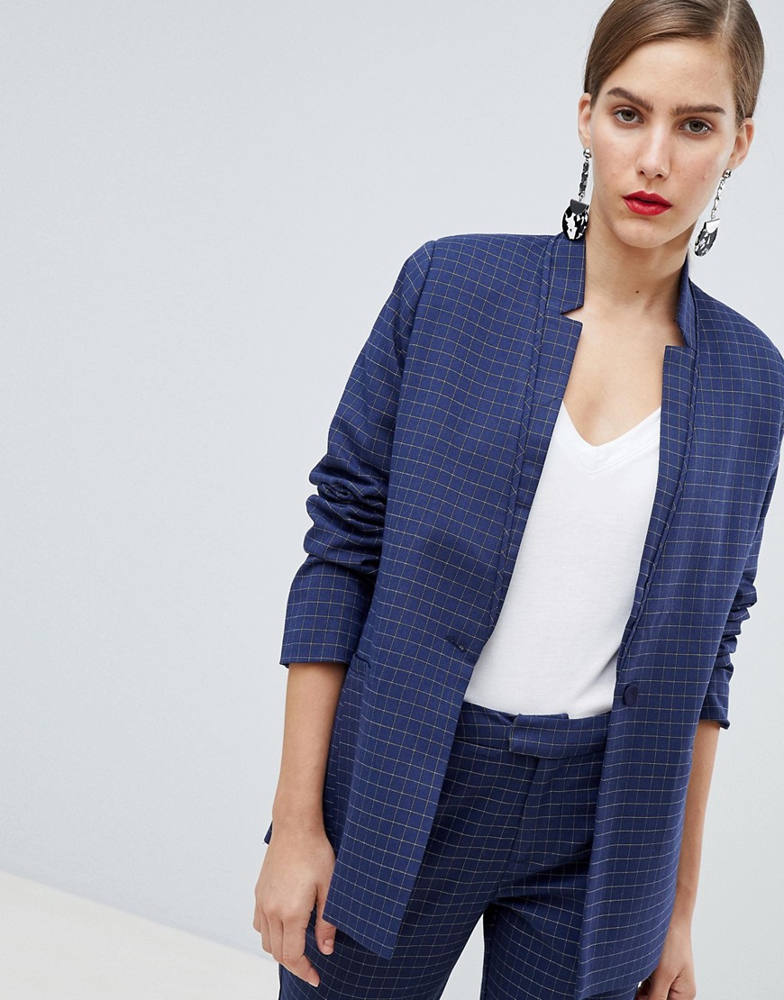 Custommade Checked Blazer with Inverted Lapel - 496 patriot blue