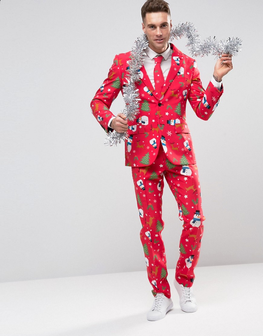 Костюм слим и галстук в рождественском стиле OppoSuits - Красный Oppo Suits 