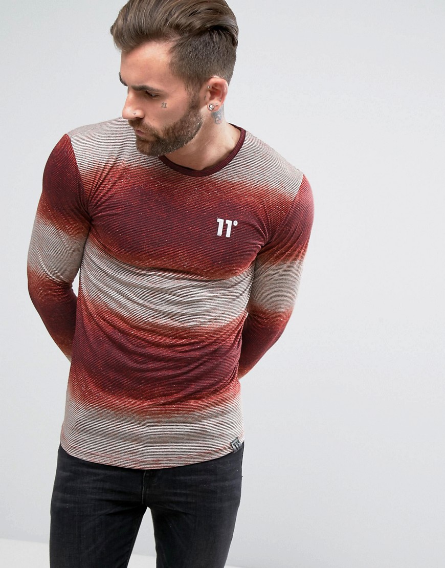11 Degrees Muscle Long Sleeve T-Shirt In Burgundy With Fleck - Burgundy