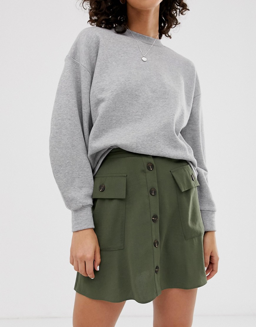 ASOS DESIGN button front mini skirt with pockets