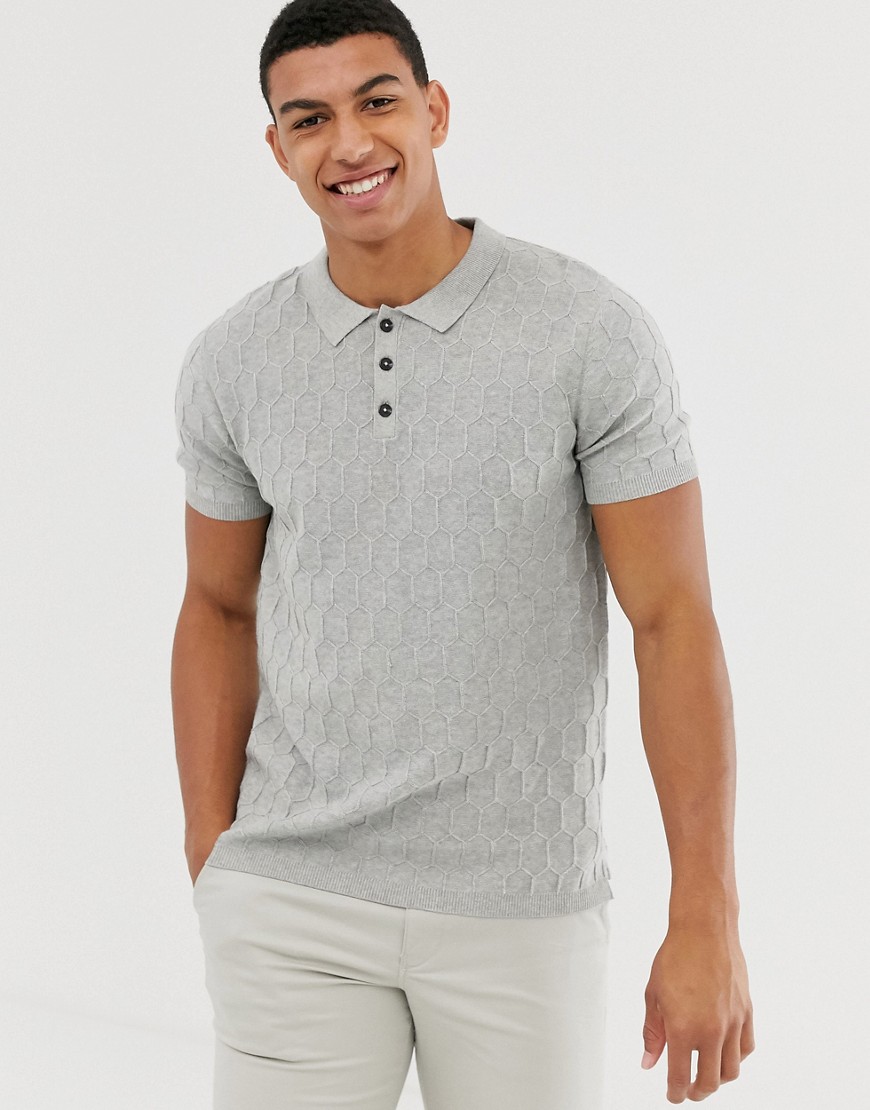 Jack & Jones Premium textured knitted polo in grey