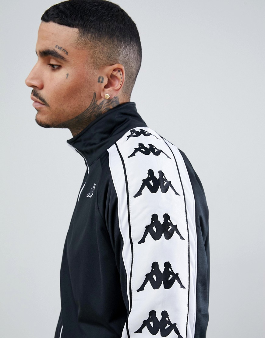 Kappa zip through track jacket with large logo taping in black