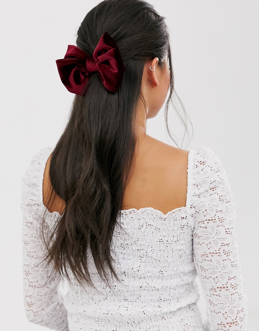 Asos Design Barrette Hair Clip In Bow Shape In Red Velvet - Red