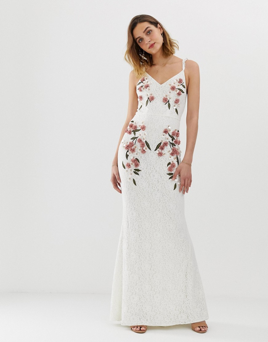 Hope & Ivy allover lace cami dress with 3D applique embellishment in ivory