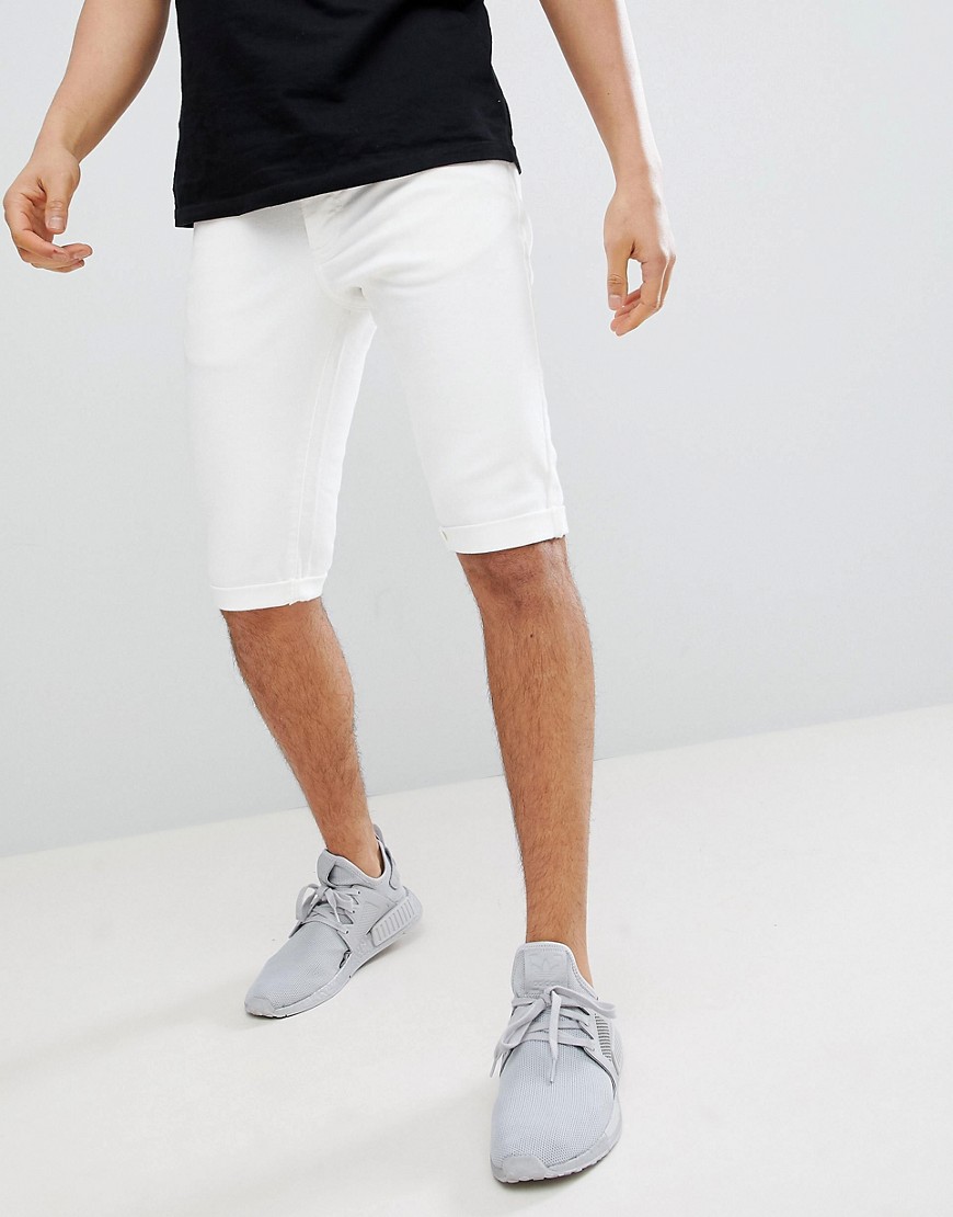 Mennace Skinny Denim Shorts In White - White