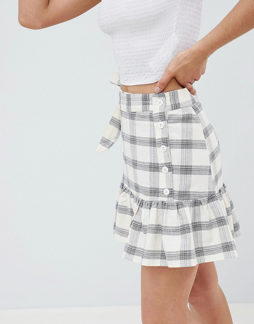ASOS DESIGN mini skirt with side buttons in check