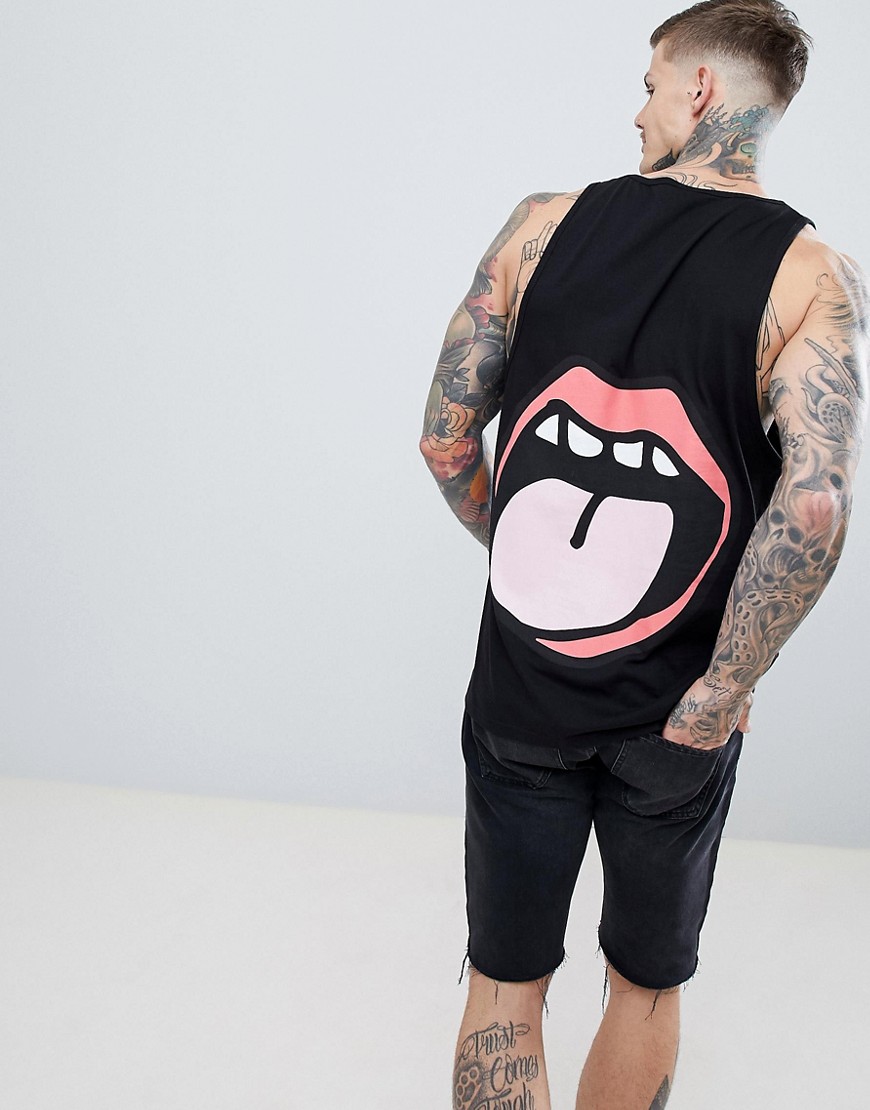 New Love Club Tongue Back Print Vest - Black