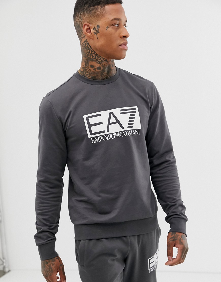 EA7 large logo crew neck sweat in dark grey