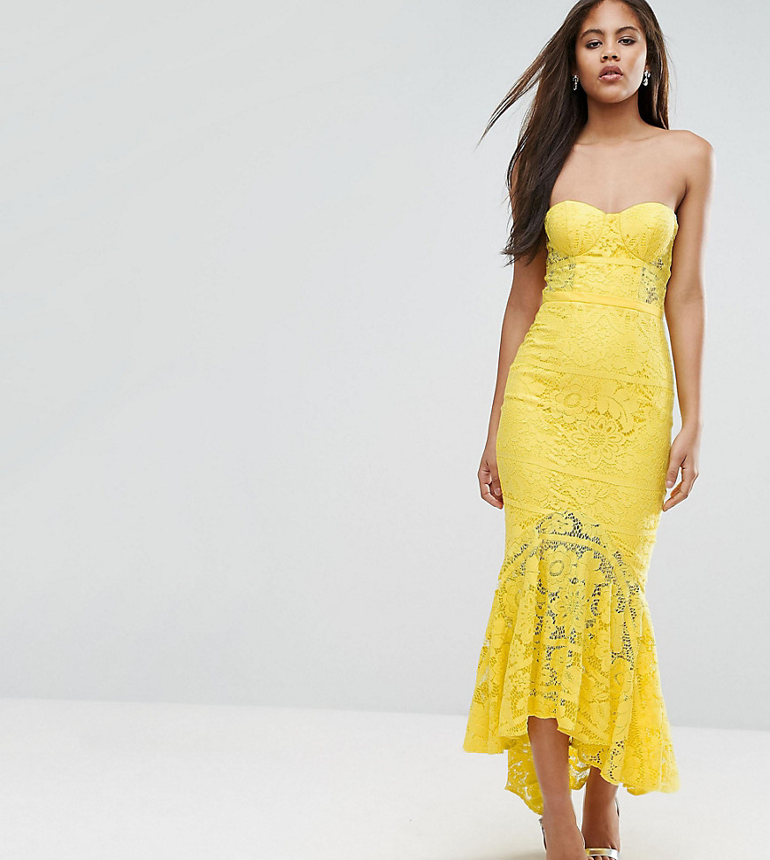 Jarlo Tall Allover Lace Bandeau Midi Dress With Highlow Fishtail