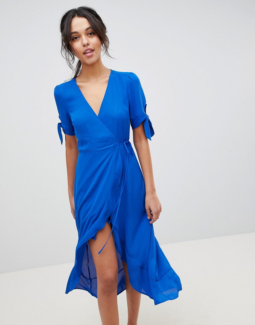 Oasis Ruffle Hem Wrap Midi Dress - Rich blue