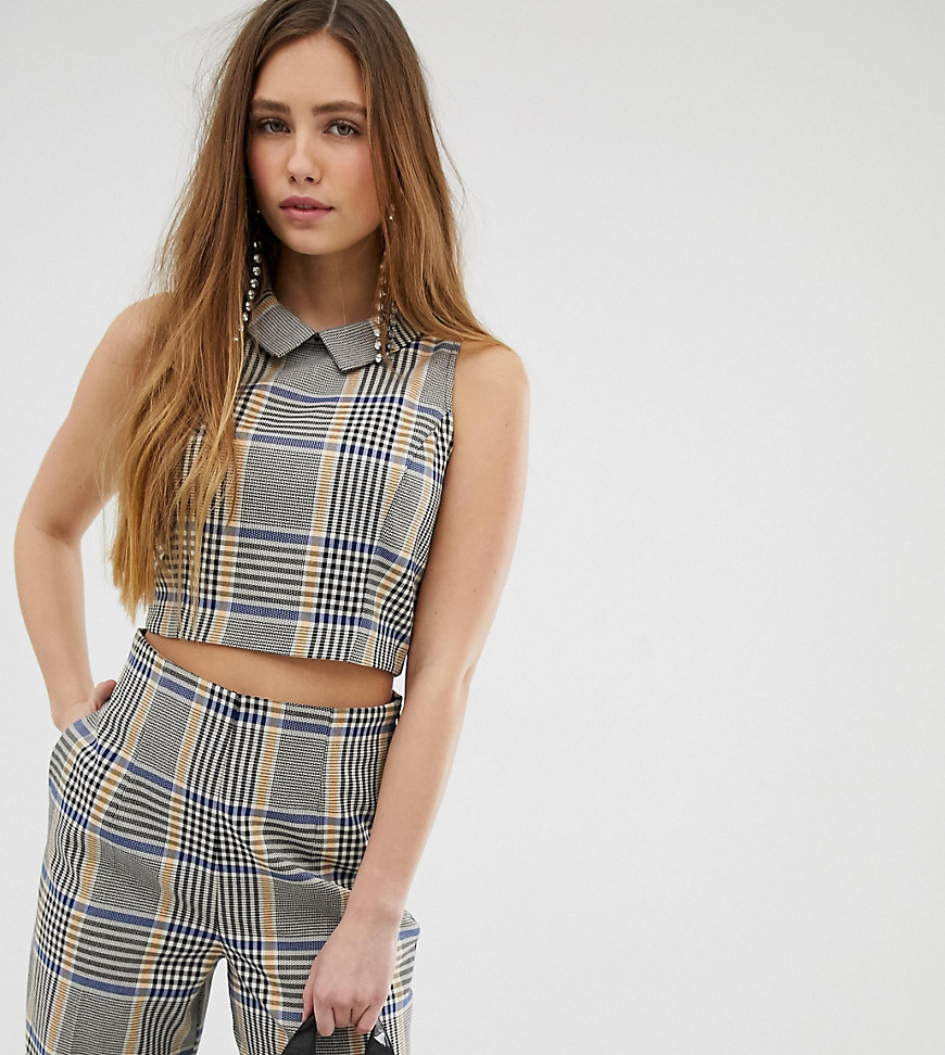 Miss Selfridge blouse with collar in check