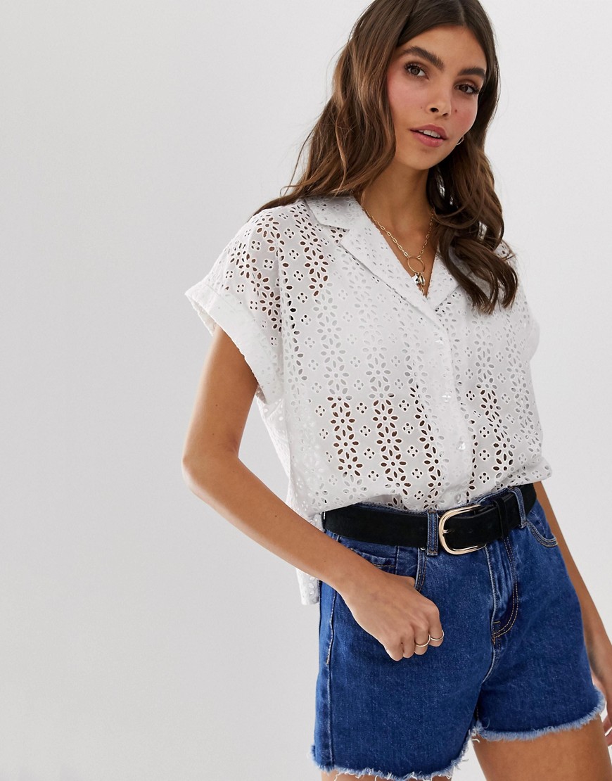 ASOS DESIGN bowling shirt in broderie