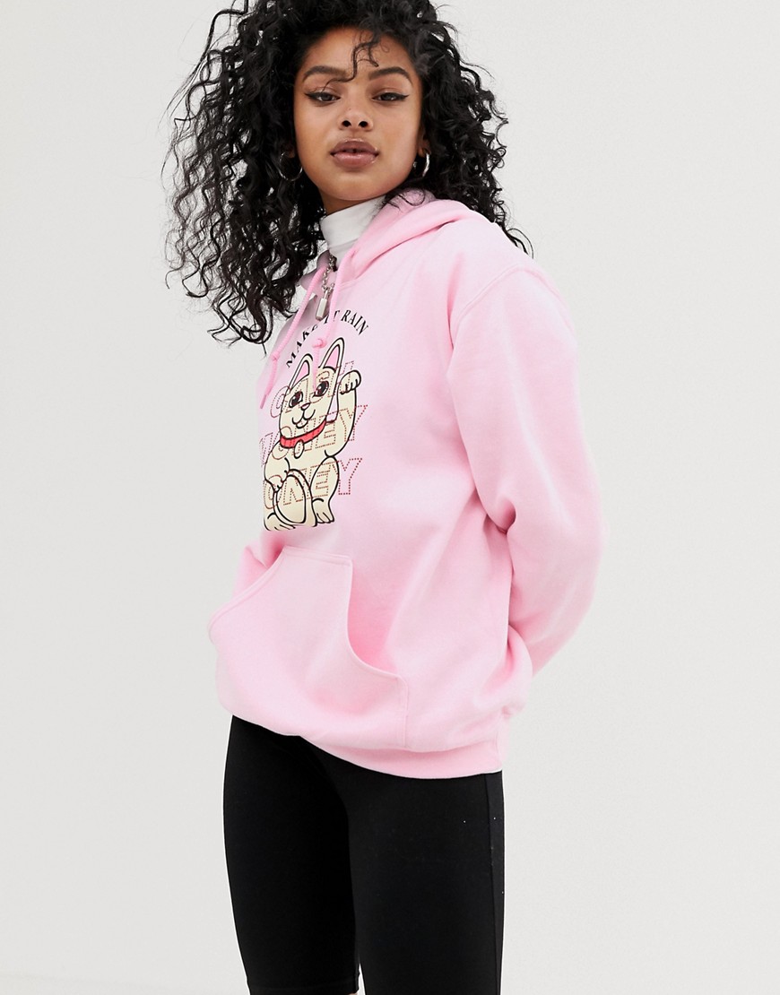 New Girl Order oversized hoodie with make it rain graphic and diamante detail