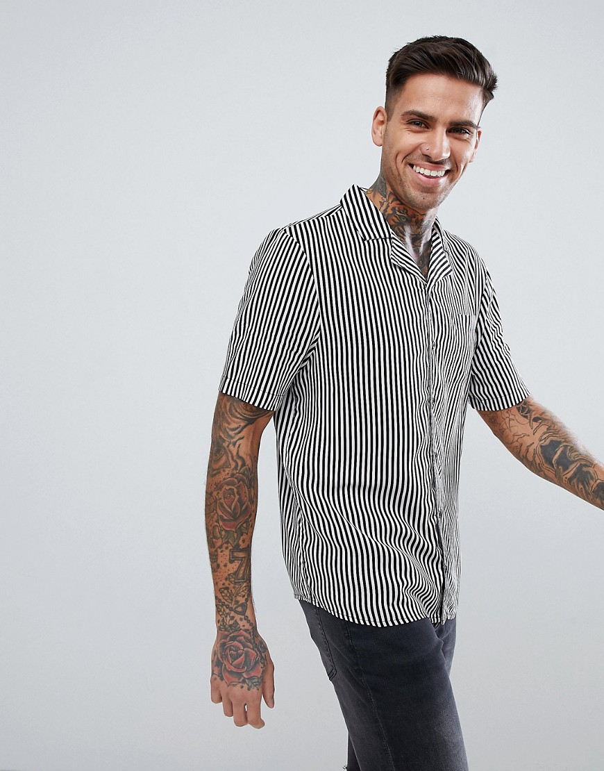 Another Influence Monochrome Stripe Short Sleeve Shirt - Black