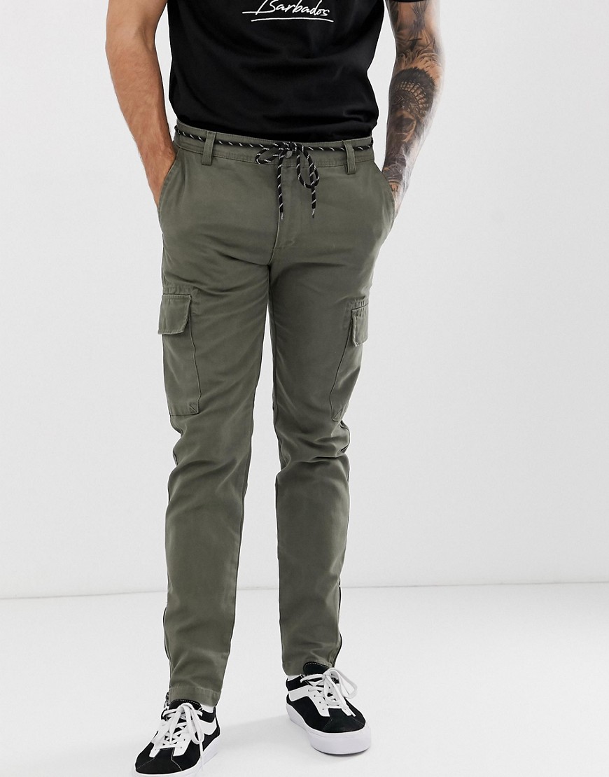 YOURTURN skinny cargo trouser in khaki with ankle zips