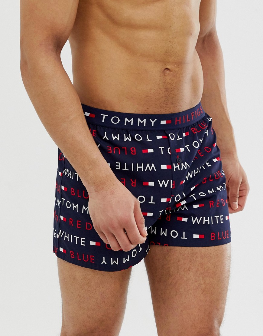 Tommy Hilfiger woven boxer shorts with all over Tommy flag print in navy