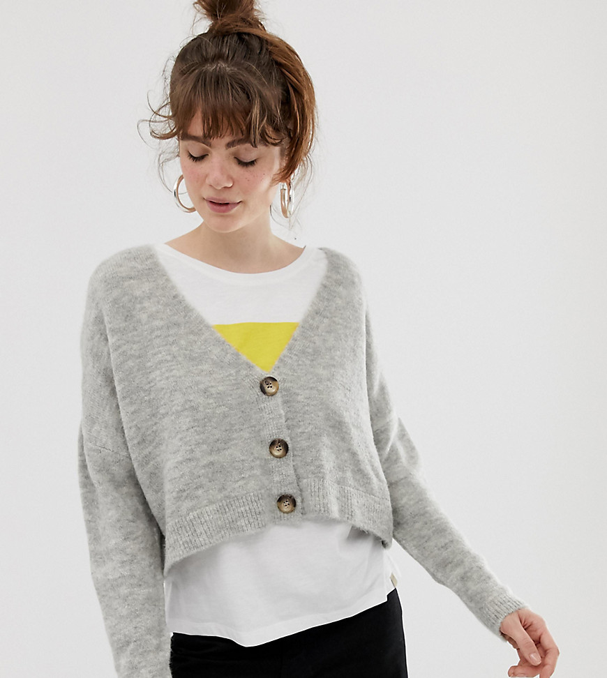 Pull&Bear cropped button detail cardigan in grey