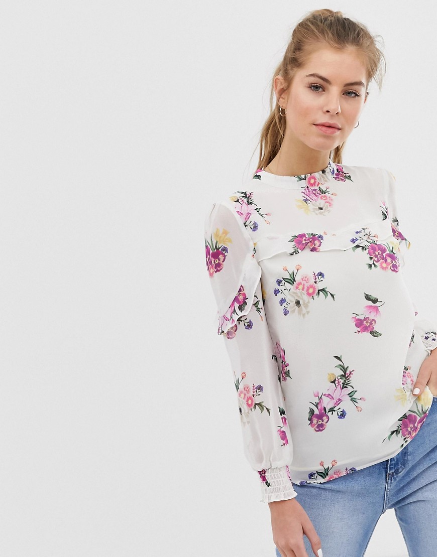 Oasis blouse with ruffle detail in floral print