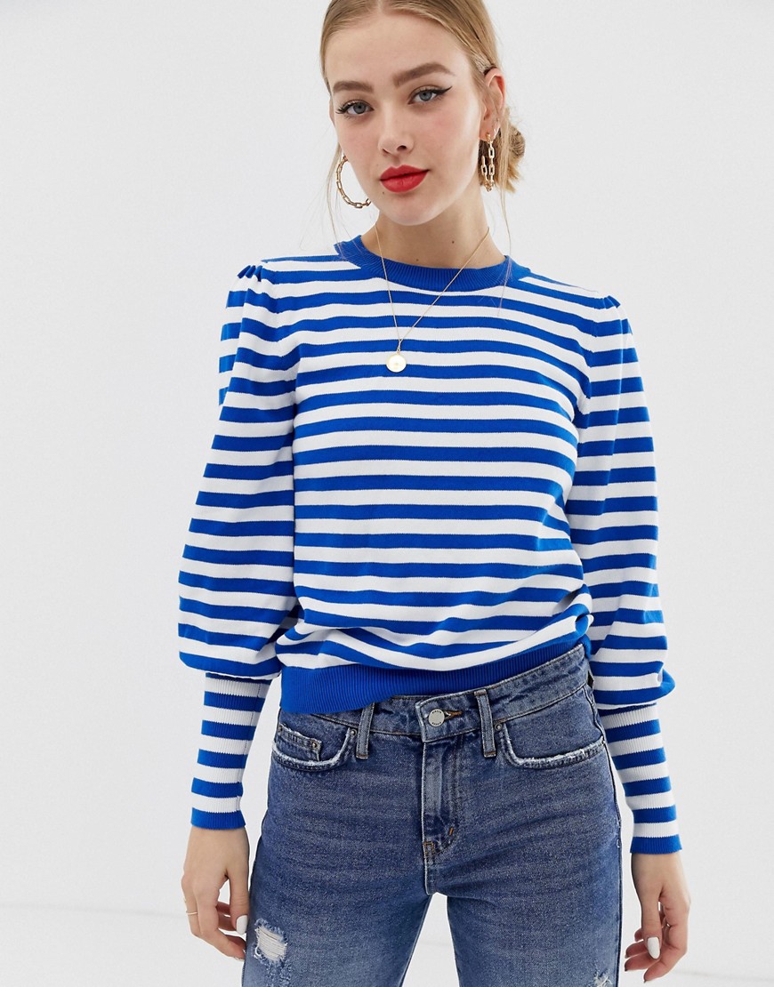 Only organic cotton stripe jumper with cuff detail