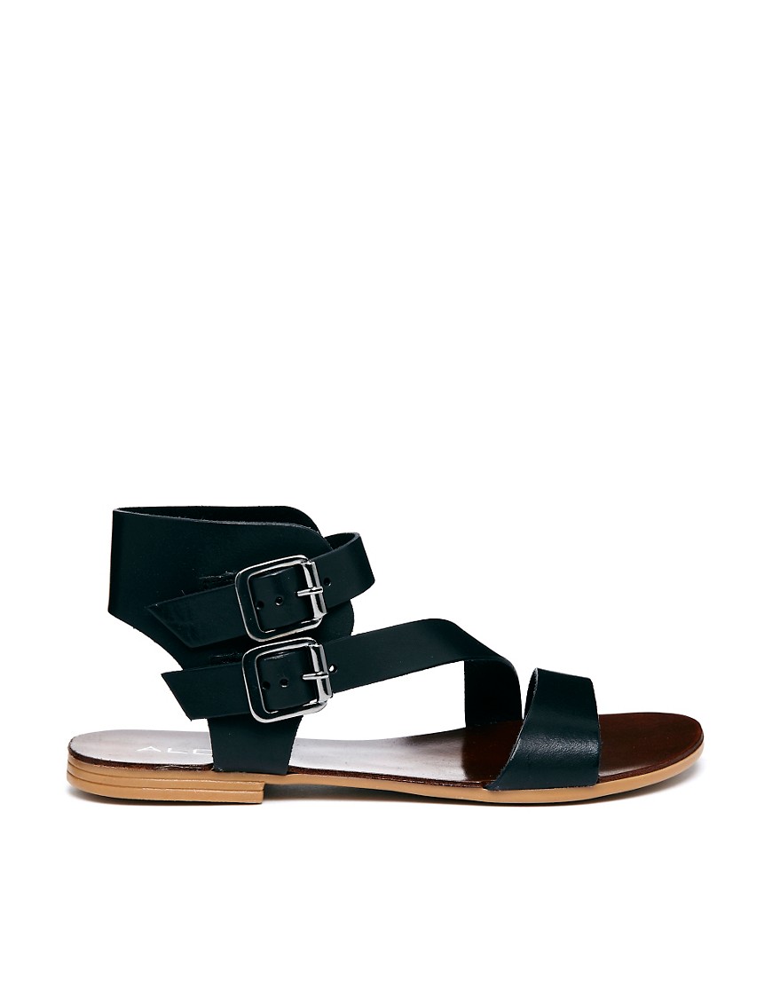Black Sandals: Black Leather Flat Sandals