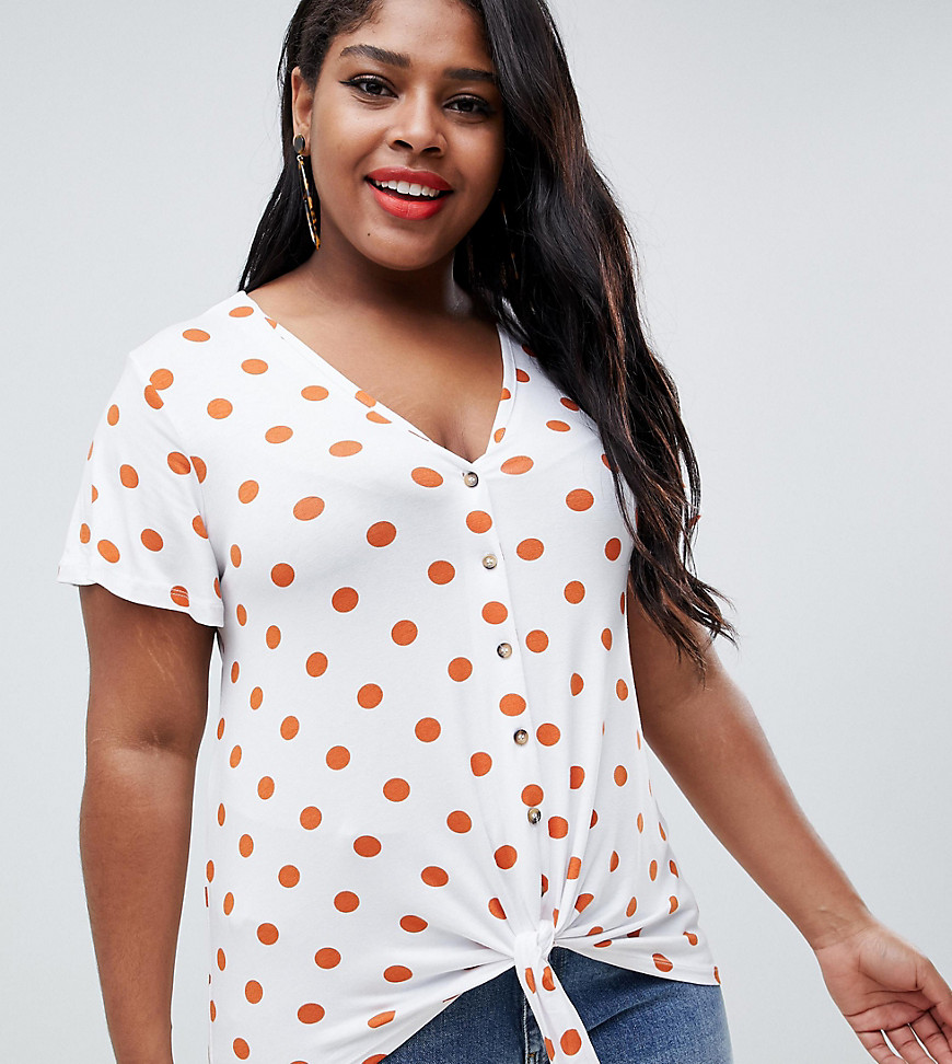 New Look Curve spot button through tie front tee in white