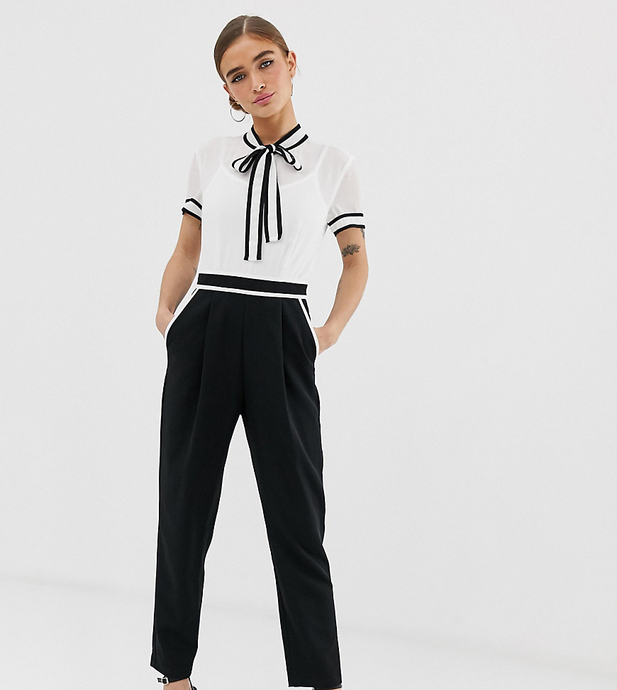 Paper Dolls petite two in one jumpsuit with chiffon blouse and tailored trouser in mono