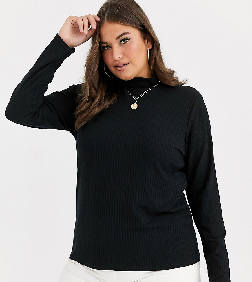 Boohoo Plus basic high neck ribbed top in black