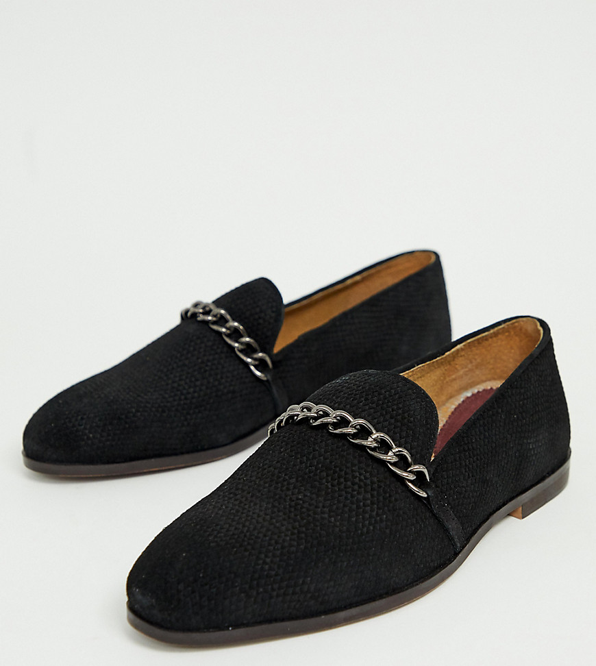 House Of Hounds Wide Fit Cerbus chain loafers in black