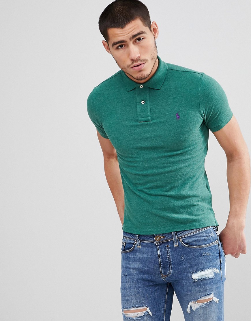 Polo Ralph Lauren Slim Fit Pique Polo in Green Marl